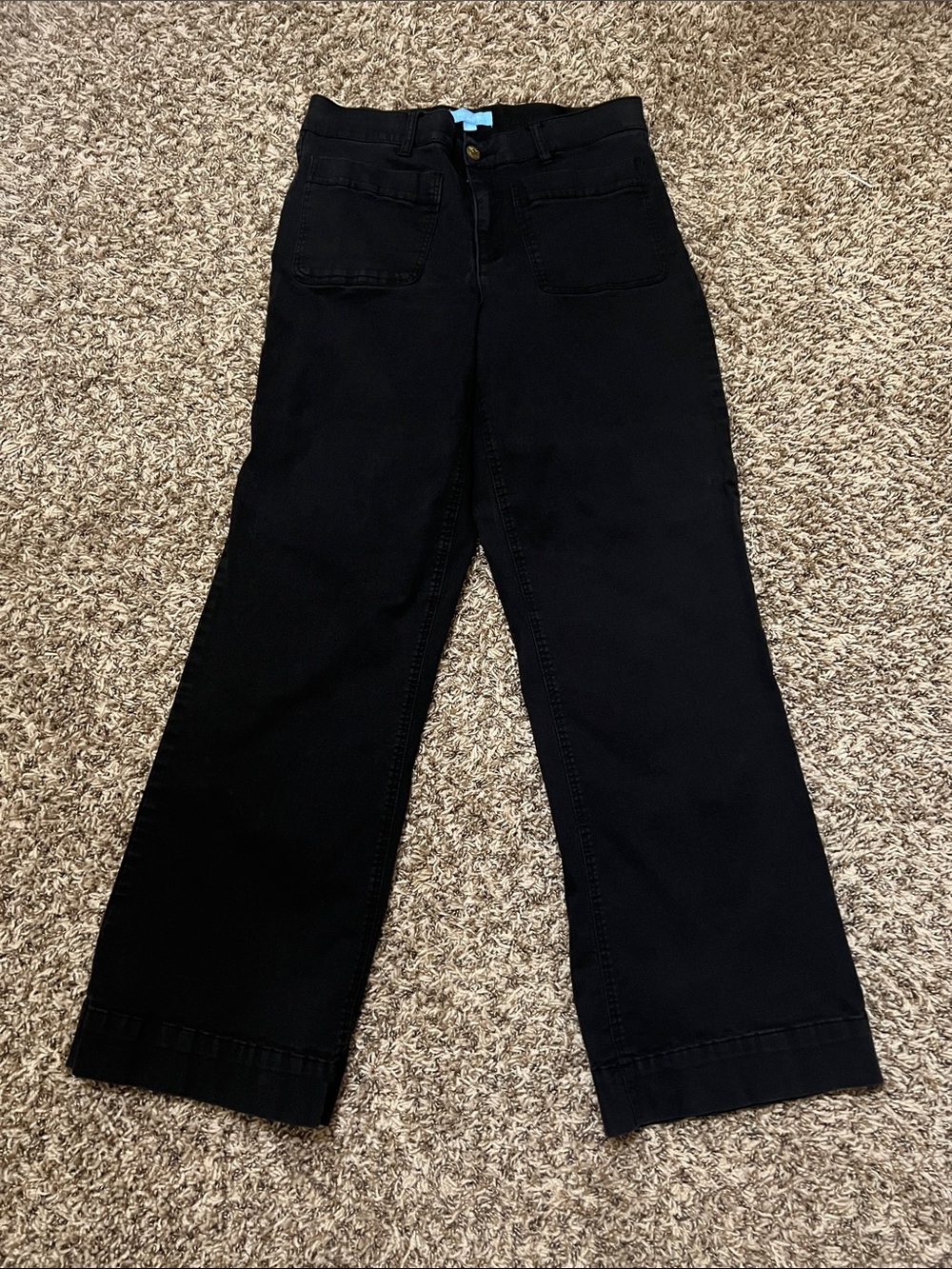 High-Waist Black Wide Leg pants with Front Patch Pockets